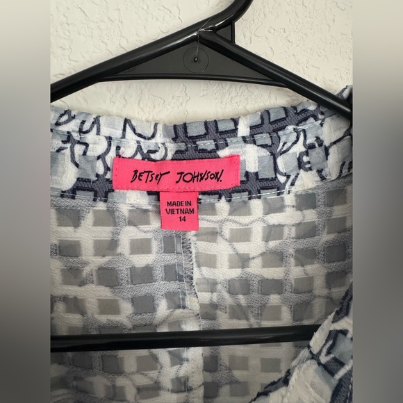 Betsey Johnson Blue & White Floral Grid Burnout Fit Flare Dress - Picture 2 of 10